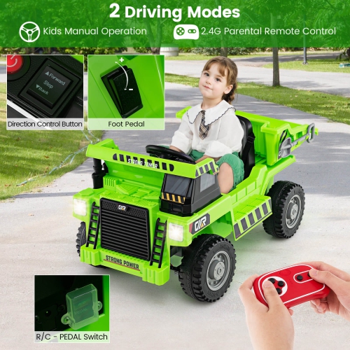Camion-benne porteur pour enfants de Costway avec connexion sans fil musique et lumières à DEL