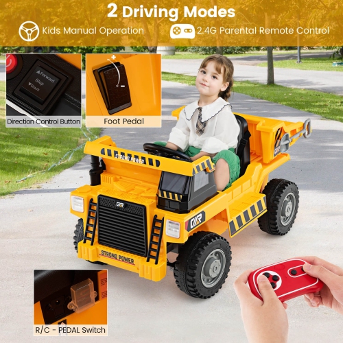 Camion-benne porteur pour enfants de Costway avec connexion sans fil musique et lumières à DEL