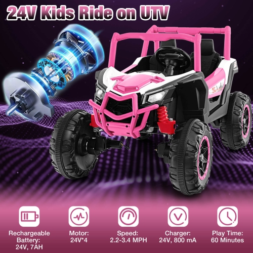 Costway 24V Kids Ride on UTV with 4 x 100W Powerful Engine Remote Control High/Low Speed