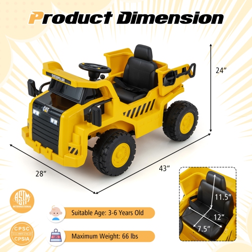 Costway Kids Ride on Dump Truck with 2.4G Remote Control Working Megaphone Sand Shovel