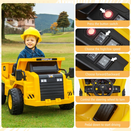 Costway Kids Ride on Dump Truck with 2.4G Remote Control Working Megaphone Sand Shovel