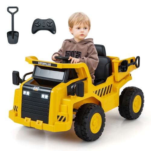 Costway Kids Ride on Dump Truck with 2.4G Remote Control Working Megaphone Sand Shovel