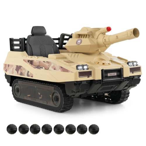 Costway Electric Kids Ride On Tank with Rubber Tracks Rotatable Turret & Working Cannon