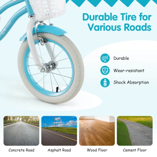 Costway 14" Kid's Bike with Removable Training Wheels & Basket for 3-5 Years Old