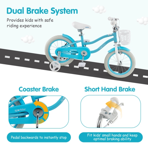 Costway 14" Kid's Bike with Removable Training Wheels & Basket for 3-5 Years Old