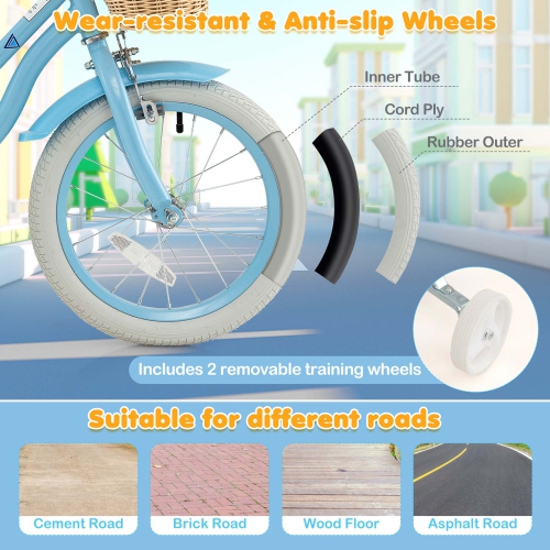 Costway 16" Kid's Bike with Training Wheels Adjustable Handlebar Seat Handbrake