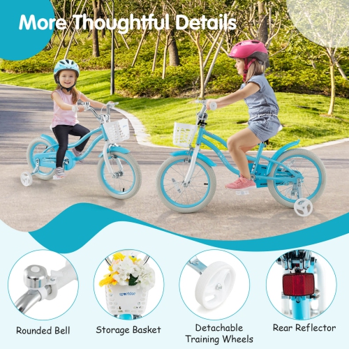 Costway 16" Kids Bike Toddler Adjustable Bicycle withTraining Wheel for 4-7 Years Old Girl