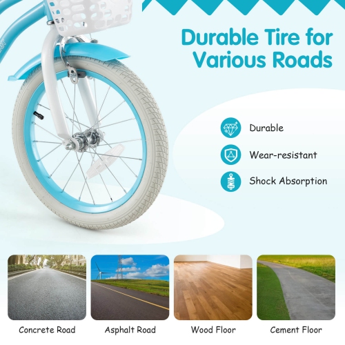 Costway 16" Kids Bike Toddler Adjustable Bicycle withTraining Wheel for 4-7 Years Old Girl