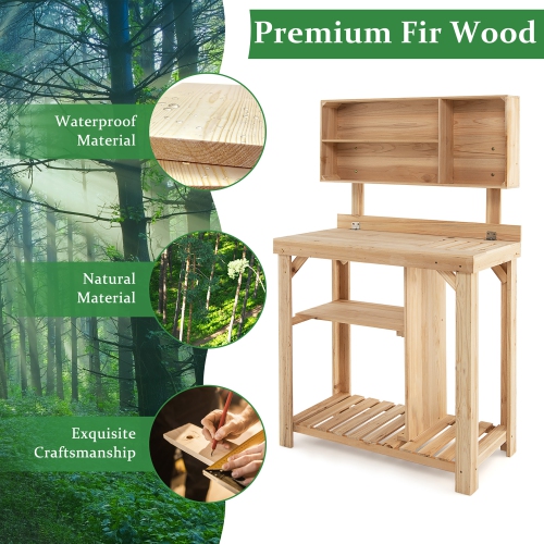 Banc de rempotage d'extérieur en bois avec tablette de rangement de Costway pour le jardin