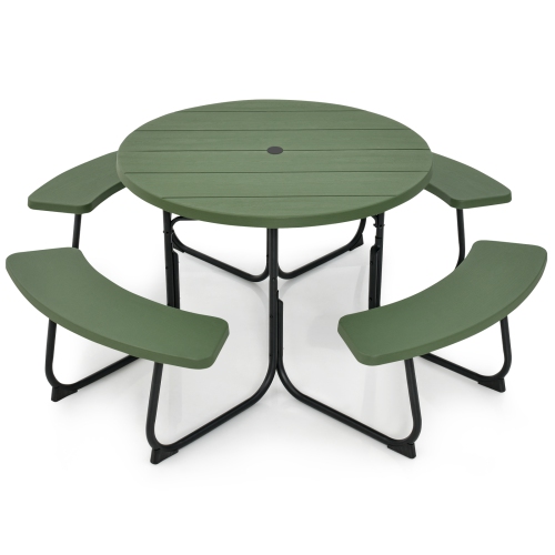 Costway Outdoor 8-person Round Picnic Table Bench Set with 4 Benches & Umbrella Hole