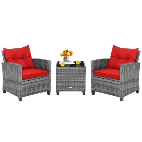 Ensemble bistro de patio en rotin 3PCS de Costway avec accoudoirs rembourrés de table d'appoint Sofas