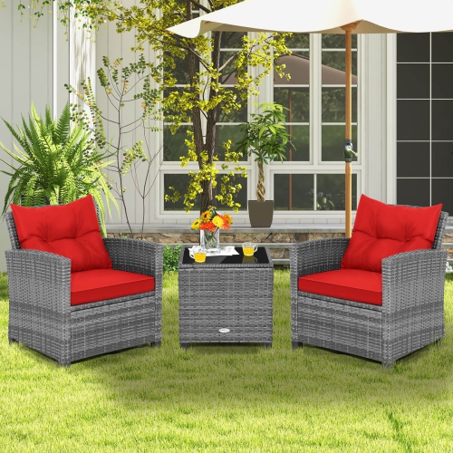 Ensemble bistro de patio en rotin 3PCS de Costway avec accoudoirs rembourrés de table d'appoint Sofas
