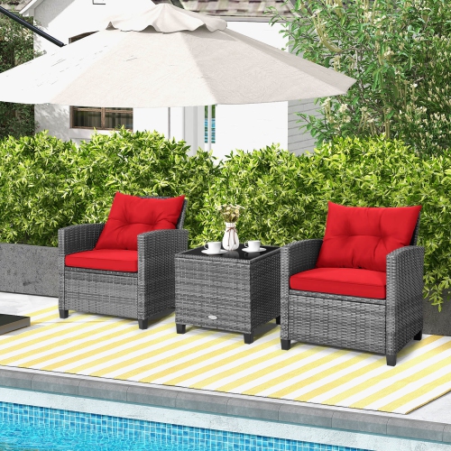 Ensemble bistro de patio en rotin 3PCS de Costway avec accoudoirs rembourrés de table d'appoint Sofas