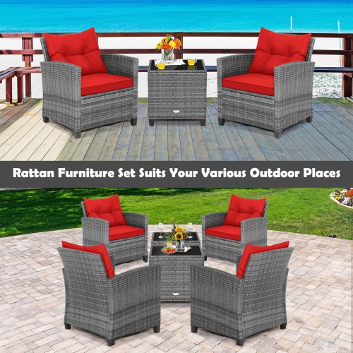 Ensemble bistro de patio en rotin 3PCS de Costway avec accoudoirs rembourrés de table d'appoint Sofas