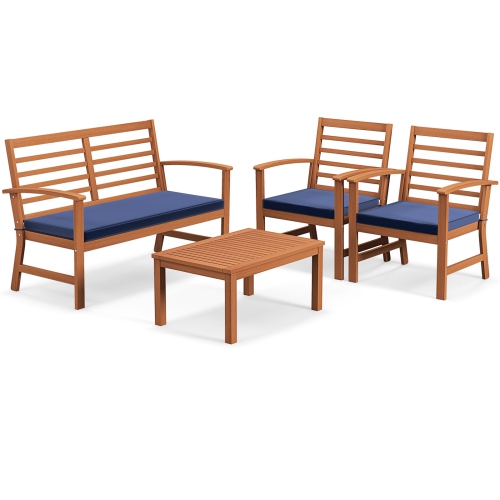 Costway 4 PCS Outdoor Furniture Set with Soft Seat Cushions Stable Acacia Wood Frame
