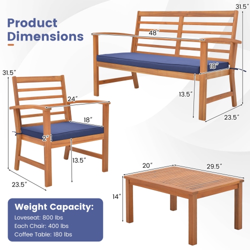Costway 4 PCS Outdoor Furniture Set with Soft Seat Cushions Stable Acacia Wood Frame