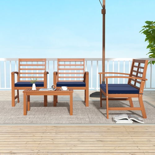 Costway 4 PCS Outdoor Furniture Set with Soft Seat Cushions Stable Acacia Wood Frame