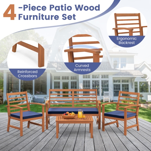 Costway 4 PCS Outdoor Furniture Set with Soft Seat Cushions Stable Acacia Wood Frame
