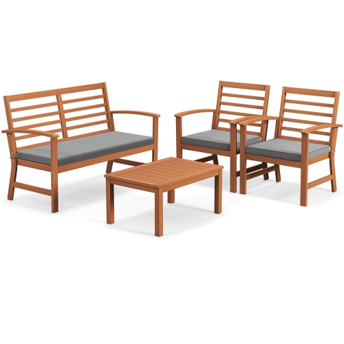 Costway 4 PCS Outdoor Furniture Set with Soft Seat Cushions Stable Acacia Wood Frame