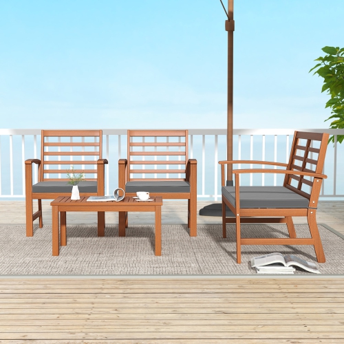 Costway 4 PCS Outdoor Furniture Set with Soft Seat Cushions Stable Acacia Wood Frame
