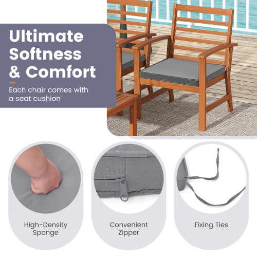 Costway 4 PCS Outdoor Furniture Set with Soft Seat Cushions Stable Acacia Wood Frame