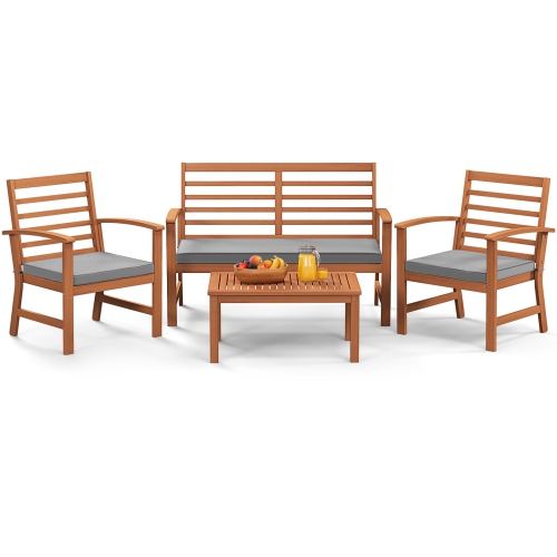 Costway 4 PCS Outdoor Furniture Set with Soft Seat Cushions Stable Acacia Wood Frame