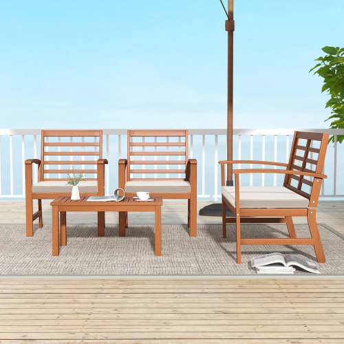 Costway 4 PCS Outdoor Furniture Set with Soft Seat Cushions Stable Acacia Wood Frame