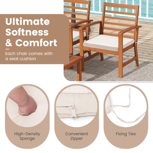 Costway 4 PCS Outdoor Furniture Set with Soft Seat Cushions Stable Acacia Wood Frame