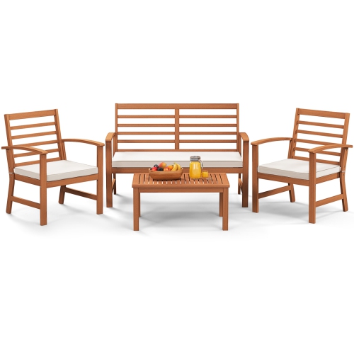 Costway 4 PCS Outdoor Furniture Set with Soft Seat Cushions Stable Acacia Wood Frame