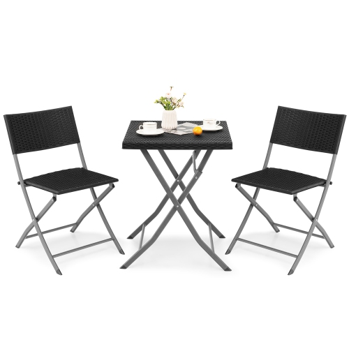 Costway 3PCS&nbsp;Patio Folding Rattan Bistro Set Chairs Backrest Table Garden Deck