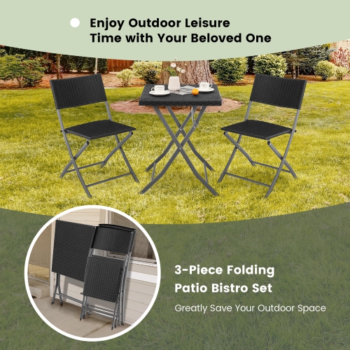 Costway 3PCS&nbsp;Patio Folding Rattan Bistro Set Chairs Backrest Table Garden Deck