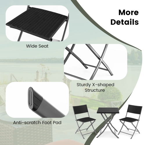 Costway 3PCS&nbsp;Patio Folding Rattan Bistro Set Chairs Backrest Table Garden Deck