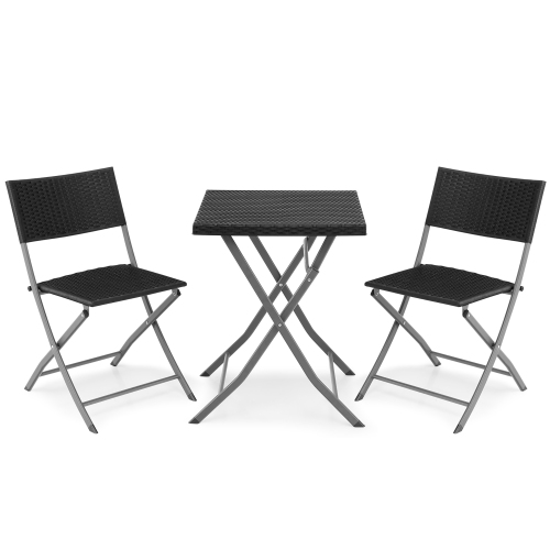 Costway 3PCS&nbsp;Patio Folding Rattan Bistro Set Chairs Backrest Table Garden Deck