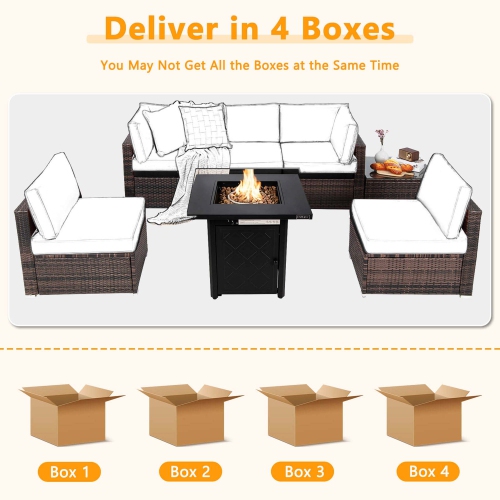 Costway 7 PCS Patio Furniture Set with 28" 50000 BTU Propane Gas Fire Pit Table Cushions