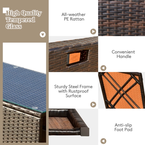 Costway 8 PCS Outdoor Wicker Furniture Set with Storage Box Tempered Glass Table 2 Ottomans