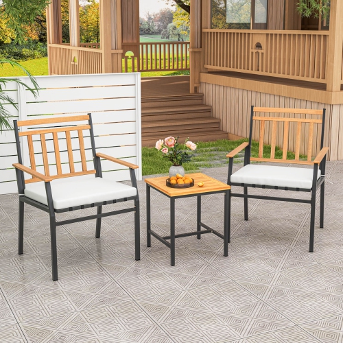 Costway 3 PCS Outdoor Furniture Set with Coffee Table Heavy-Duty Metal Frame for Balcony