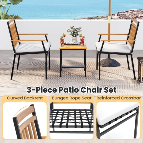 Costway 3 PCS Outdoor Furniture Set with Coffee Table Heavy-Duty Metal Frame for Balcony