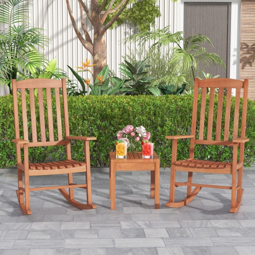 Costway 1PC Outdoor Rocking Chair Patio Eucalyptus Wood Rocker Ergonomic Slatted Garden