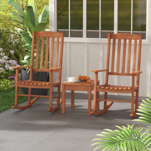 Costway 1PC Outdoor Rocking Chair Patio Eucalyptus Wood Rocker Ergonomic Slatted Garden