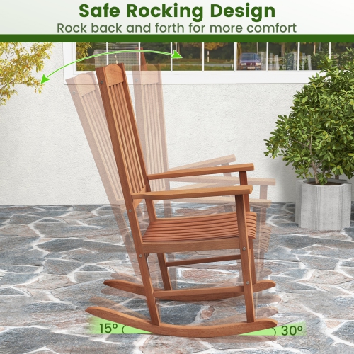 Costway 2PCS Outdoor Rocking Chair Patio Eucalyptus Wood Rocker Ergonomic Slatted Garden