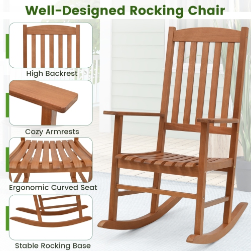 Costway 2PCS Outdoor Rocking Chair Patio Eucalyptus Wood Rocker Ergonomic Slatted Garden