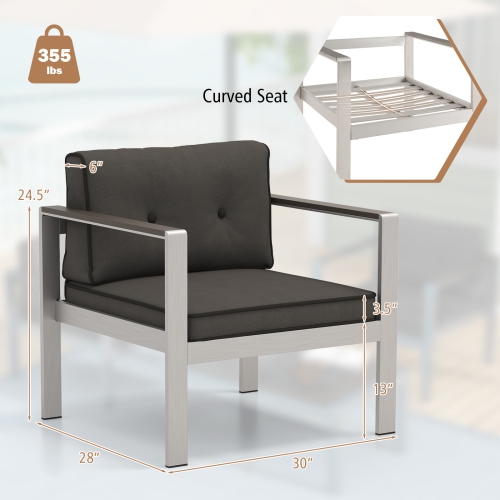 Costway 1PC fauteuil de patio à accoudoirs en aluminium, simple, divan d'extérieur, coussins et accoudoirs, pelouse