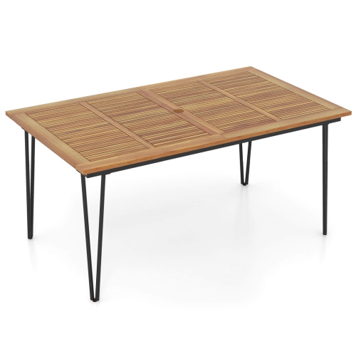 COSTWAY  63-Inch Outdoor Dining Table for 6 People With Acacia Wood Tabletop & Metal Legs
