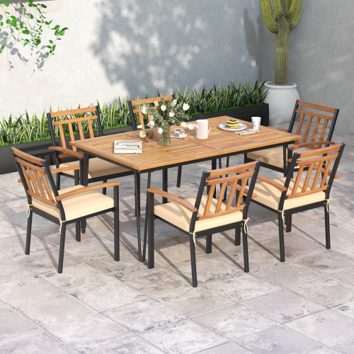 Costway 63-Inch Outdoor Dining Table for 6 People with Acacia Wood Tabletop & Metal Legs