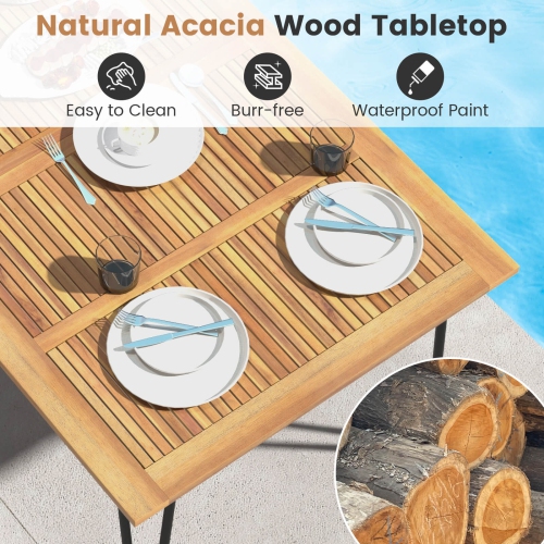 Costway 63-Inch Outdoor Dining Table for 6 People with Acacia Wood Tabletop & Metal Legs
