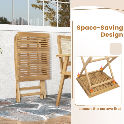 Costway 27.5" Patio Bistro Table with Slatted Tabletop Indonesia Teak Wood & Thickened Top