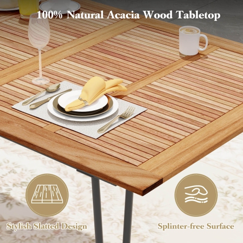 Costway 86.5-Inch Outdoor Dining Table with Acacia Wood Tabletop & Metal Legs Umbrella Hole