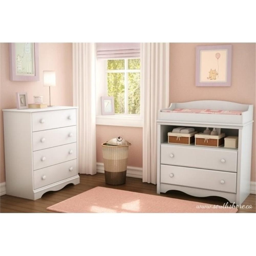South Shore Heavenly Changing Table and 4 Drawer Chest Set in White