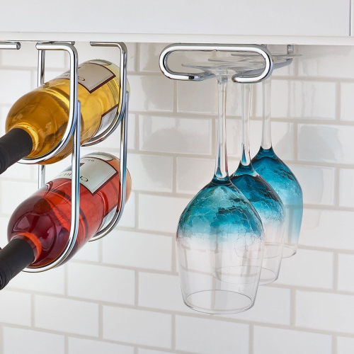 Rev-A-Shelf 11" Quad Under Cabinet Glass & Stemware Holder, Nickel, 3450-11SN