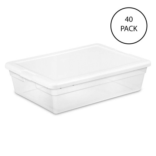 Sterilite 28 Quart Clear Plastic Stacking Storage Container Box w/Lid, 40 Pack